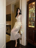 Niulatu Mermaid V Neckline Chiffon Ankle Length Evening Dress Prom Dresses SD2845