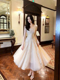 Niulatu A line V Neckline Lace Ankle Length Evening Dress Prom Dresses SD2846