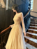 Niulatu A line V Neckline Lace Ankle Length Evening Dress Prom Dresses SD2846