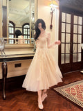 Niulatu A line V Neckline Lace Ankle Length Evening Dress Prom Dresses SD2846