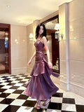 Niulatu Mermaid Spaghetti Straps Long Length Grape Evening Dress Prom Dresses SD2848