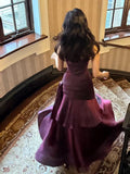 Niulatu Mermaid Spaghetti Straps Long Length Grape Evening Dress Prom Dresses SD2848