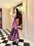 Niulatu Mermaid Spaghetti Straps Long Length Grape Evening Dress Prom Dresses SD2848