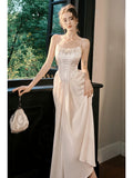 Niulatu A line Spaghetti Straps Pink Ankle Length Evening Dress Prom Dresses SD2850