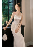 Niulatu A line Spaghetti Straps Pink Ankle Length Evening Dress Prom Dresses SD2850