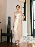 Niulatu A line Spaghetti Straps Pink Ankle Length Evening Dress Prom Dresses SD2850