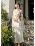 Niulatu Mermaid Spaghetti Straps White Ankle Length Evening Dress Prom Dresses SD2853