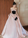 Niulatu Ball Gown Sweetheart Neckline Pink Satin Evening Dress Prom Dresses SD2857