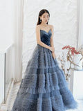 Niulatu Ball Gown Sweetheart Neckline Gray Tulle Evening Dress Prom Dresses SD2859
