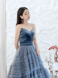 Niulatu Ball Gown Sweetheart Neckline Gray Tulle Evening Dress Prom Dresses SD2859