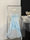 Niulatu High Low Spaghetti Straps Ice Blue Ombre Dress Beach Holiday Dresses SD285