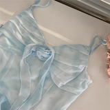 Niulatu High Low Spaghetti Straps Ice Blue Ombre Dress Beach Holiday Dresses SD285