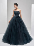 Niulatu Ball Gown Spaghetti Straps Neckline Gray Tulle Evening Dress Prom Dresses SD2860