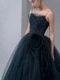 Niulatu Ball Gown Spaghetti Straps Neckline Gray Tulle Evening Dress Prom Dresses SD2860