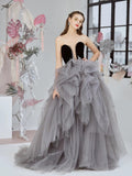 Classy Ball Gown Sweetheart Tulle Gray Evening Dress Long Prom Dresses HZ1214