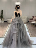 Classy Ball Gown Sweetheart Tulle Gray Evening Dress Long Prom Dresses HZ1214