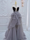 Classy Ball Gown Sweetheart Tulle Gray Evening Dress Long Prom Dresses HZ1214