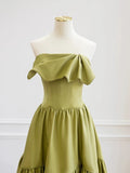 Classy Ball Gown Strapless Satin Olive Green Evening Dress Long Prom Dresses HZ1214