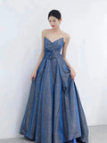 Classy Ball Gown Sweetheart Blue Sequin Evening Dress Long Prom Dresses HZ1214