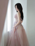 Classy Ball Gown Sweetheart Pink Tulle Evening Dress Long Prom Dresses HZ1214