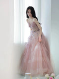 Classy Ball Gown Sweetheart Pink Tulle Evening Dress Long Prom Dresses HZ1214