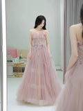 Classy Ball Gown Sweetheart Pink Tulle Evening Dress Long Prom Dresses HZ1214