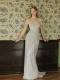 Classy Mermaid Off The Shoulder Silver Sequin Long Evening Dress Long Prom Dresses HZ1214