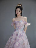 Classy Ball Gown Straps Pink Floral Evening Dress Long Prom Dresses HZ1214