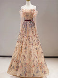 Sexy Ball Gown Off The Shoulder Long Sleeves Champagne Elegant Tulle Long Prom Dresses HZ1214