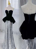 Classy Mermaid Sweetheart Silver Sequin Evening Dress Long Prom Dresses HZ1214