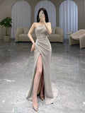 Classy Mermaid Strapless Sequin Evening Dress Long Prom Dresses HZ1214