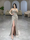 Classy Mermaid Strapless Sequin Evening Dress Long Prom Dresses HZ1214
