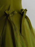 Classy Elegant Ball Gown Strapless Green Sleeveless Tulle Long Prom Dresses HZ1214