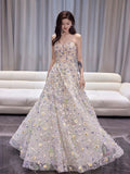 Classy Elegant Ball Gown Sweetheart White Flowers Tulle Long Prom Dresses HZ1214
