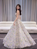 Classy Elegant Ball Gown Sweetheart White Flowers Tulle Long Prom Dresses HZ1214