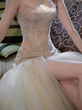 Classy Mermaid Sweetheart Long Tulle Beads Sequin Evening Dress Long Prom Dresses HZ1214