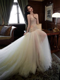 Classy Mermaid Sweetheart Long Tulle Beads Sequin Evening Dress Long Prom Dresses HZ1214