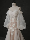 Elegant Mermaid Off The Shoulder White Lace Long Sleeves Wedding Dresses Brides Dress HZ1214