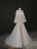 Elegant Mermaid Off The Shoulder White Lace Long Sleeves Wedding Dresses Brides Dress HZ1214
