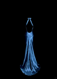 Niulatu Mermaid Halter Neck Blue Satin Backless Prom Gown Fairy Prom Dresses SD2905