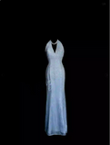 Niulatu Mermaid Halter Neck Blue Sequin Prom Gown Fairy Prom Dresses SD2905