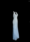 Niulatu Mermaid Halter Neck Blue Sequin Prom Gown Fairy Prom Dresses SD2905