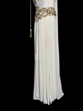 Niulatu A line Square Neckline White Chiffon Prom Dress Ruffle Long Party Dress SD2906