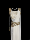 Niulatu A line Square Neckline White Chiffon Prom Dress Ruffle Long Party Dress SD2906
