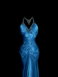 Niulatu Mermaid Halter Neck Royal Blue Satin Backless Prom Gown Fairy Prom Dresses SD2907