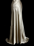 Niulatu A line Halter Neckline Champagne Satin Prom Dress Ruffle Long Party Dress SD2908