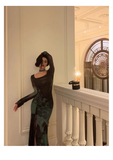 Niulatu Sheath Square Neckline Long Sleeves Green Long Prom Dresses Birthday Dress SD290