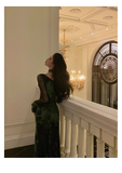 Niulatu Sheath Square Neckline Long Sleeves Green Long Prom Dresses Birthday Dress SD290