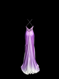 Niulatu A line Halter Neckline Lilac Satin Prom Dress Ruffle Long Party Dress SD2910