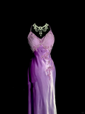 Niulatu A line Halter Neckline Lilac Satin Prom Dress Ruffle Long Party Dress SD2910